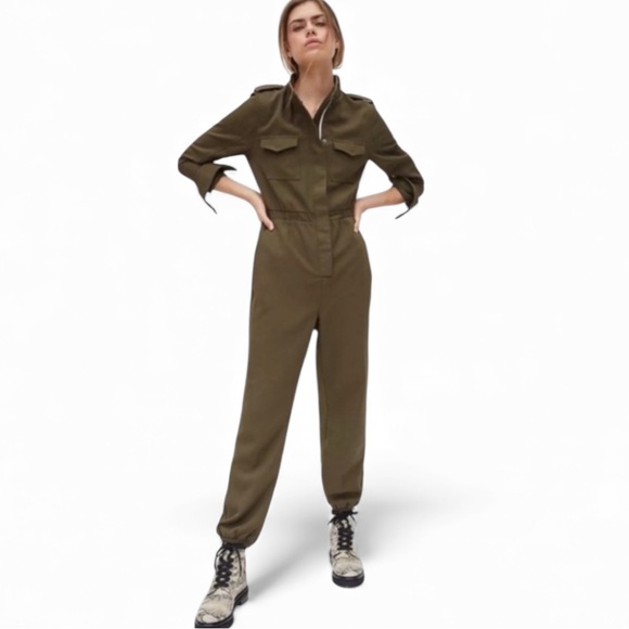 Anthropologie Harlyn Miranda Jumpsuit Womens L Military Flight Utility Y2K Olive - Picture 1 of 16